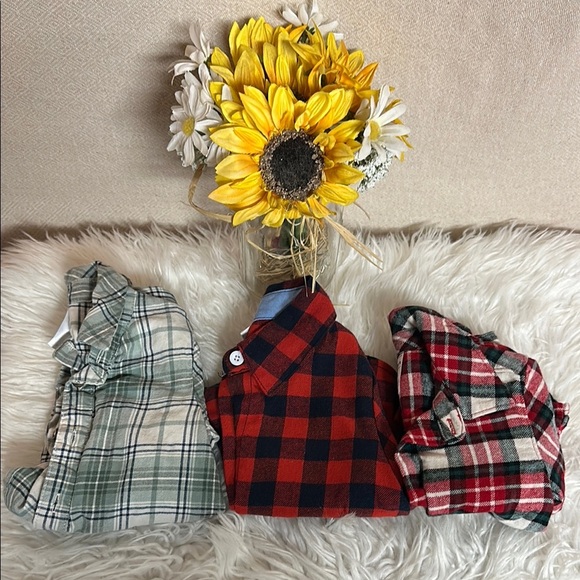 EUC Carter’s and Misc Plaid Button-Up flannel Shirts Set‎ 18 months - Picture 1 of 7